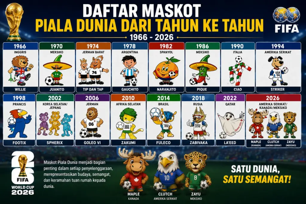Maskot Piala Dunia dari Tahun ke Tahun
