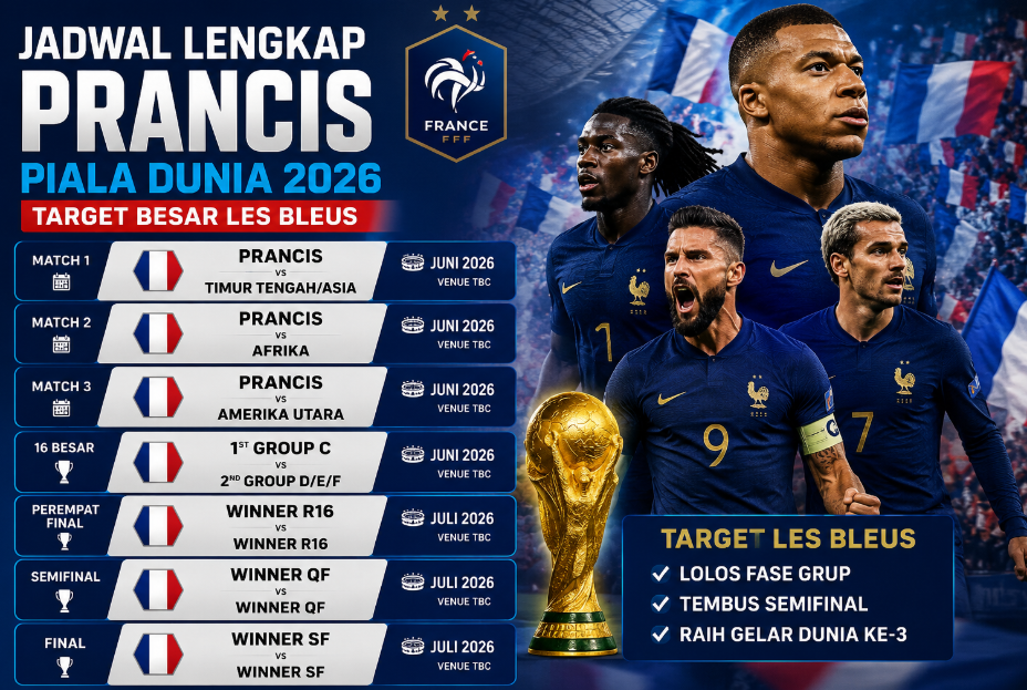 Jadwal Lengkap Prancis Piala Dunia 2026
