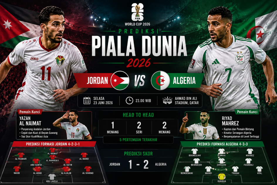 Prediksi Jordan vs Aljazair: Duel Sarat Tekanan
