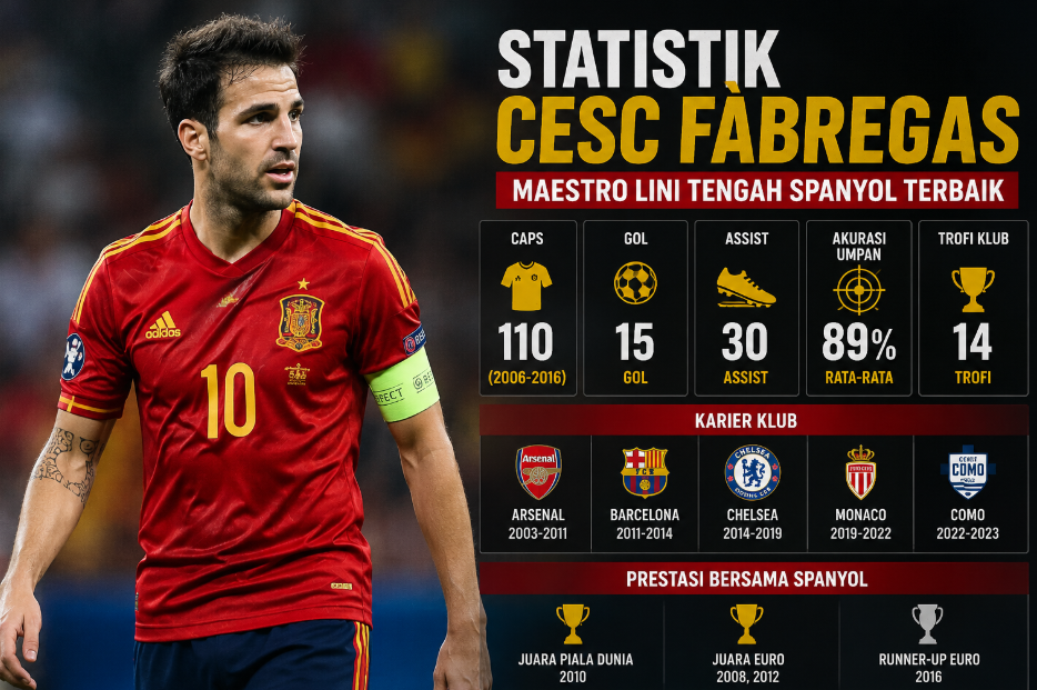Statistik Cesc Fàbregas: Maestro Lini Tengah Spanyol Terbaik