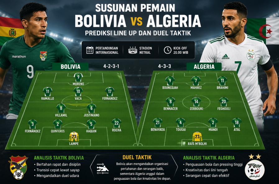 Susunan Pemain Bolivia vs Algeria: Prediksi Line Up dan Duel Taktik