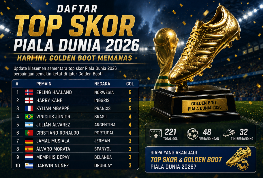 Daftar Top Skor Piala Dunia 2026 Hari Ini, Golden Boot Memanas