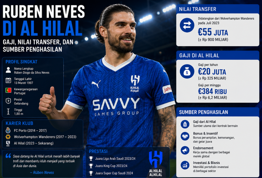 Ruben Neves di Al Hilal: Gaji, Nilai Transfer, dan Sumber Penghasilan