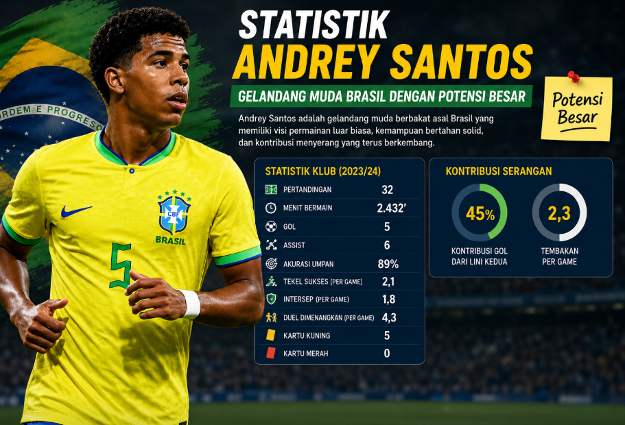 Statistik Andrey Santos, Gelandang Muda Brasil dengan Potensi Besar